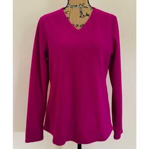 Tek Gear Womens Pink Purple Magenta Fleece V Neck Long Sleeve Pullover Medium